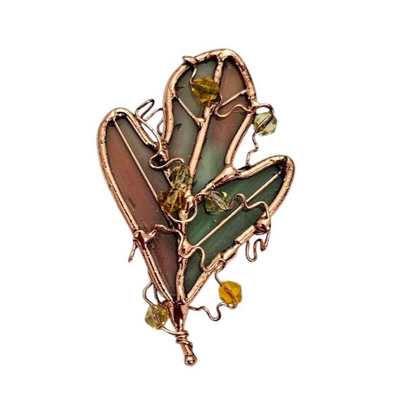 GANZ Brooch Autumn Leaves Stained Glass Style Wired Beaded Pin L471