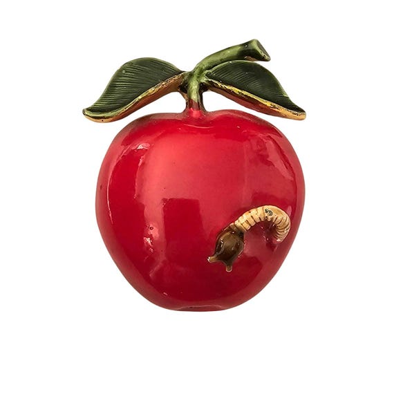Original By Robert Apple Worm Brooch Red, Green Pin Signed J329