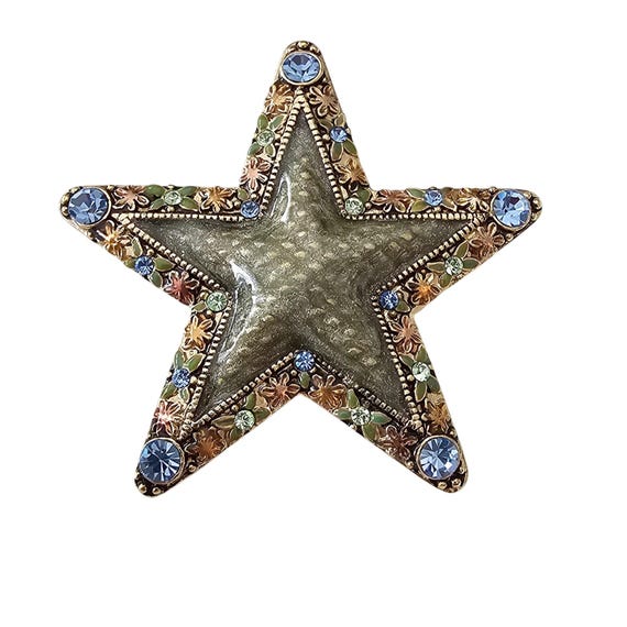 Blue, Mint Rhinestone Sea Foam Green Enamel Star Brooch J506