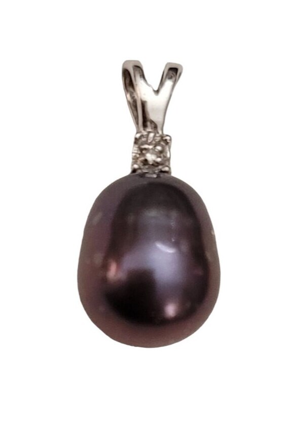 10K White Gold Gray Peacock Pearl & Tiny Diamond Pendant K739