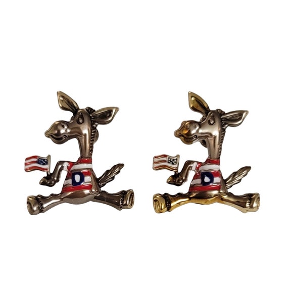 Best Silver Tone Patriotic Donkey Flag Democratic Post Earrings, Signed E23