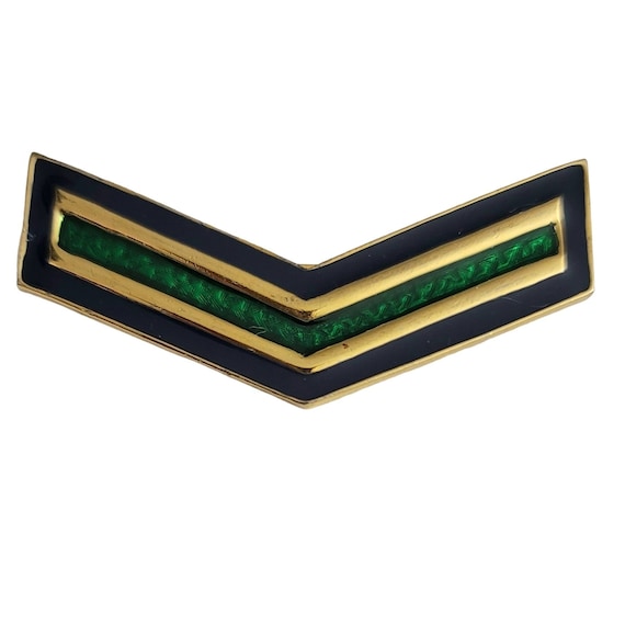 Carolee Gold-Tone Green Enamel Chevron Wings Bar Pin, Signed