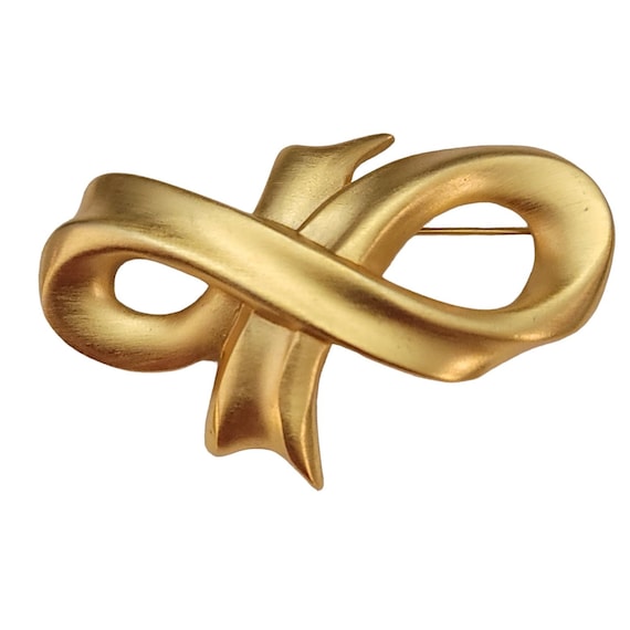 Anne Klein Matte Gold Tone Ribbon Knot Chunky Brooch Pin, Signed K686