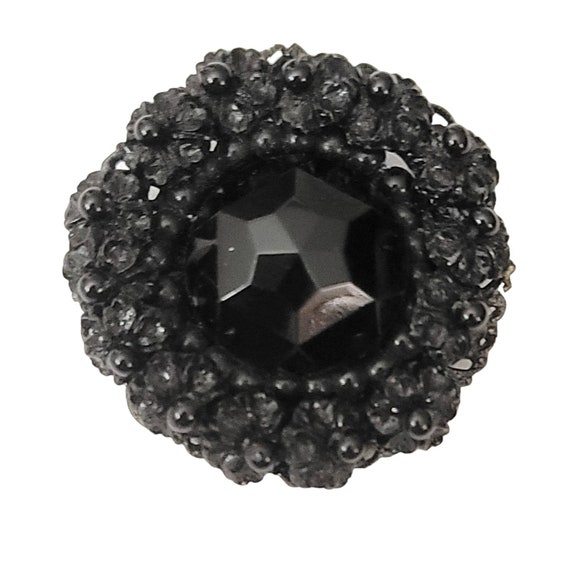 Miriam Haskell Black Beaded Molded Glass Brooch, Signed, M90