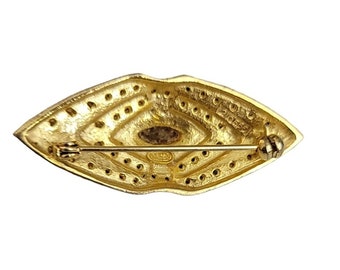 Sphinx Gold Tone Clear, Red Rhinestone Bar Brooch Pin