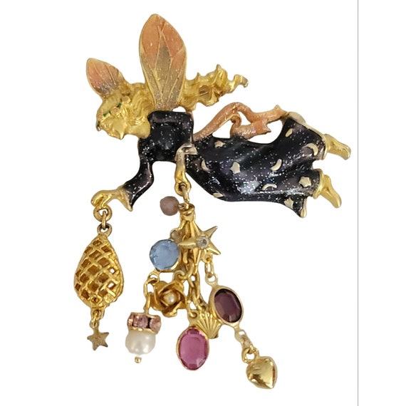 Kirks Folly Gold Tone Twinkle The Tooth Fairy Dangle Charm Brooch, Signed K36