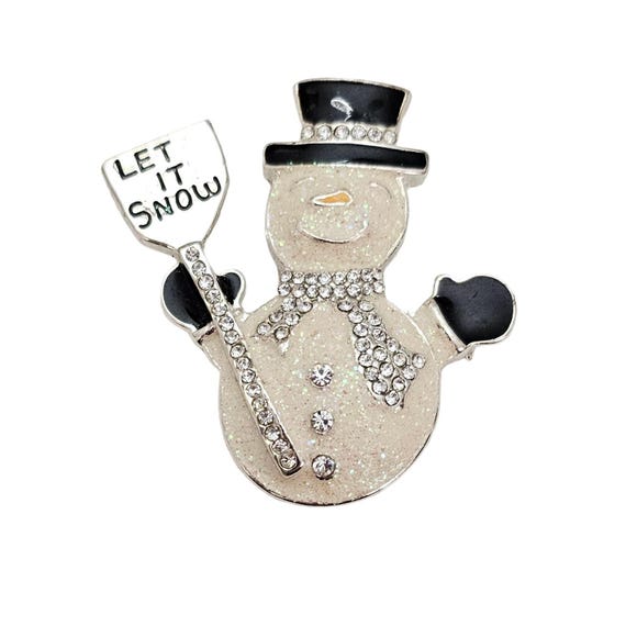 Snowman White Glitter Enamel LET IT SNOW Brooch Pin L376