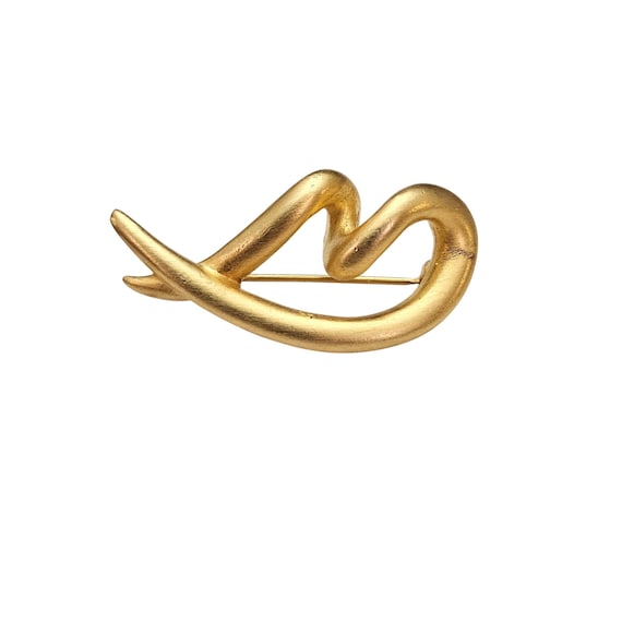Paquette Matte Gold Tone Open Heart Brooch Modernist Pin Signed, C845