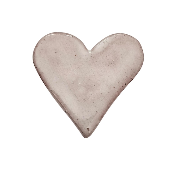 Carol C Berry Pale Pink Glazed Clay Heart Brooch Pin Signed, C840