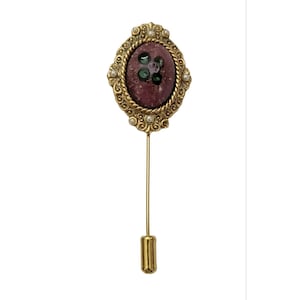 1928 Brand Gold Tone Rose Glass Art Glass Stick Lapel Pin, K45