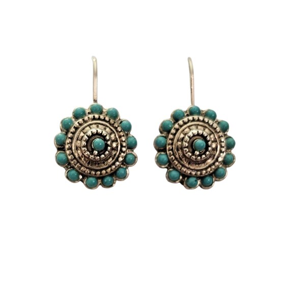 Graziano Blue Ballotini Etruscan Style Round French Hook Earrings, Signed L820
