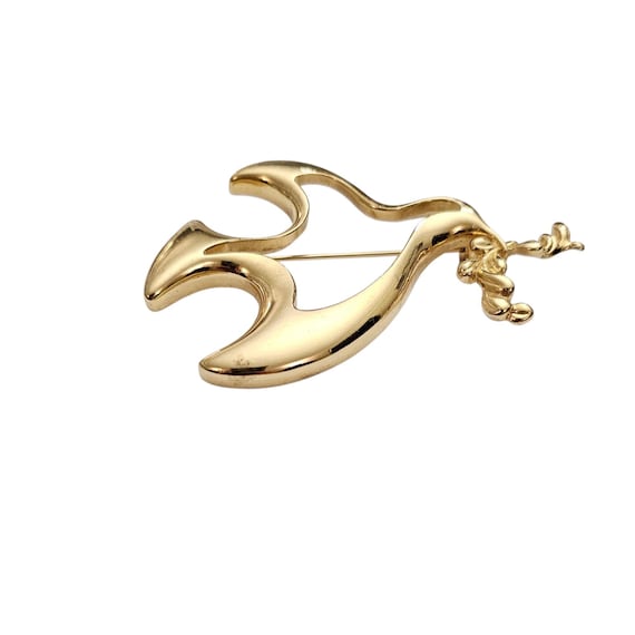 Givenchy Gold Tone Dove Of Peace Olive Leaf Brooch Signed