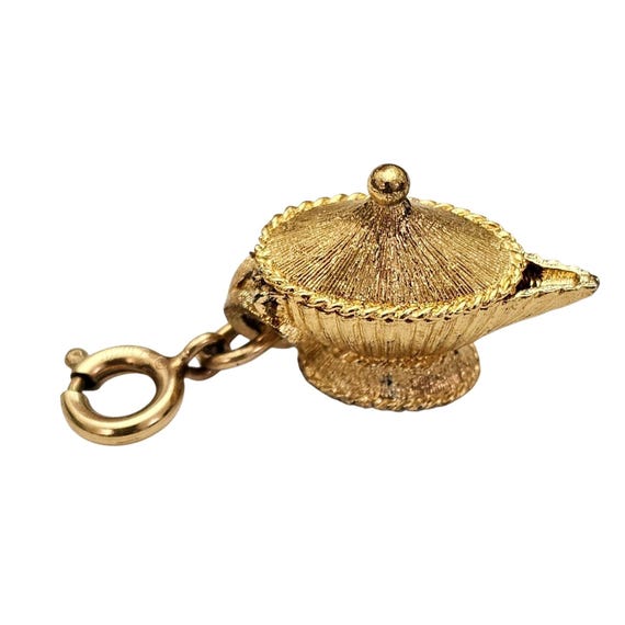 Monet Vintage Mechanical Genie Lamp Hinged Lid Charm J891
