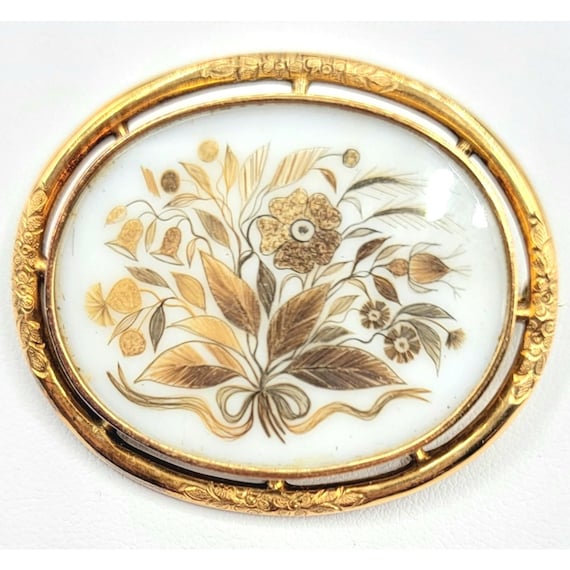 14k Yellow Gold Victorian Mourning Hair Brooch