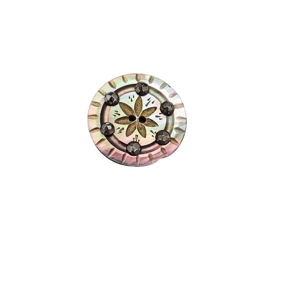 Antique Shell Carved Button Steel Cut Embellishment Tahitian Color J924