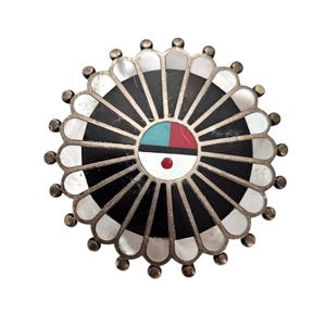 Sterling Silver Zuni Brooch Pendant Shell Onyx Inlay Pin