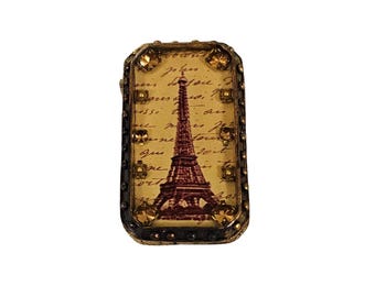 Maximal Art Rhinestone Faux Pearl Eiffel Tower Brooch Pin, Signed L216