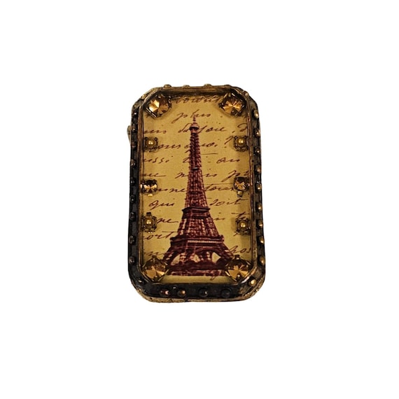 Maximal Art Rhinestone Faux Pearl Eiffel Tower Brooch Pin, Signed L216