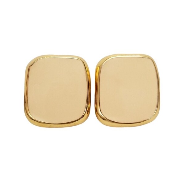 Anne Klein Gold-Tone White Enamel Modernist Wavy Square Clip-On Earrings L60