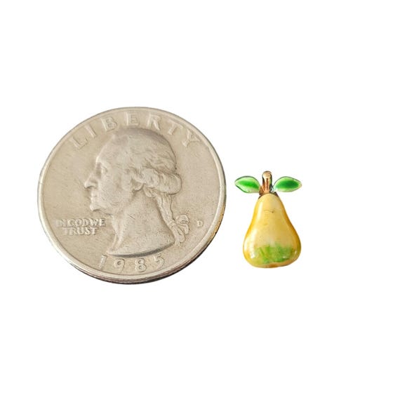 Yellow Enamel Pear Pin, Tie, Lapel, Green Leaf J663