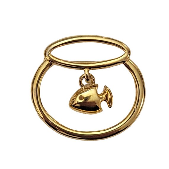 Anne Klein Gold-Tone Dangling Fish Charm In Bowl Brooch Pin, Signed K889
