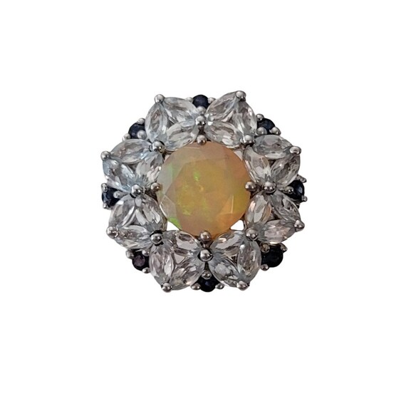 Sterling Silver CZ Yellow Opaline Style Floral Ring Size 7 E833