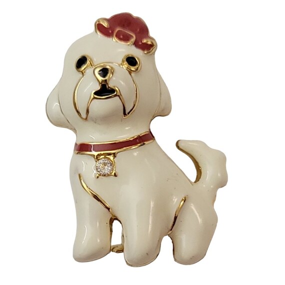 White Red Black Enamel Clear Rhinestone Fireman Pooch Dog Pin Brooch K273