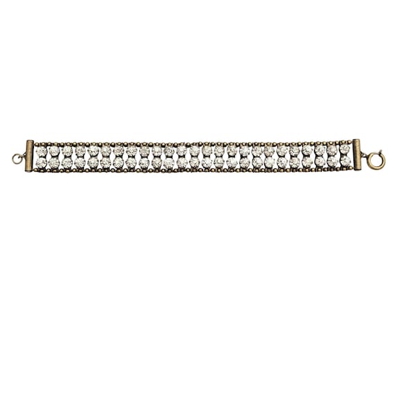 Gold Tone Brassy Clear Rhinestone Ball Chain Bracelet J375