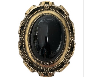 Original By Robert Oval Victorian Black Glass Cabochon Brooch Pendant, Signed