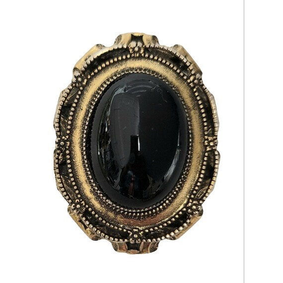 Original By Robert Oval Victorian Black Glass Cabochon Brooch Pendant, Signed