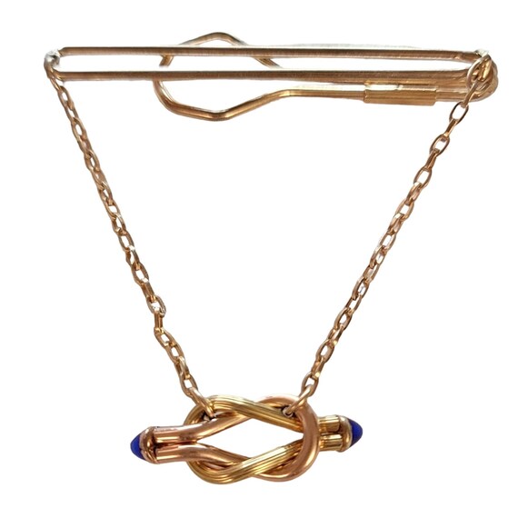 Gold Rolled Plate Blue Bullet Love Knot Eternity Rope Chain Tie Bar Clip E111