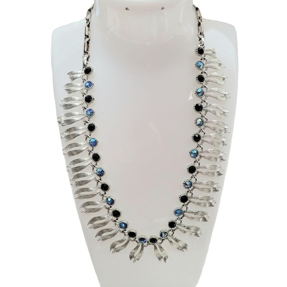 LISNER Silvertone Blue Rhinestone Chain Link Necklace, Choker