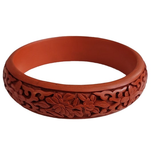 Carved Cinnabar Bangle Bracelet