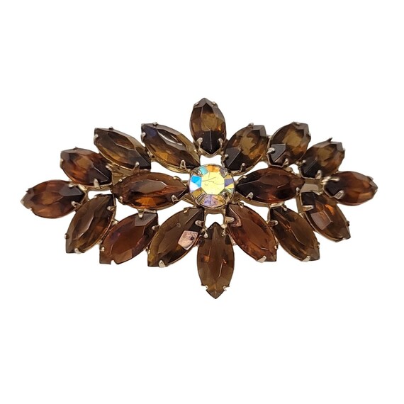 Topaz Rootbeer Open Back Rhinestone Cluster Swag Brooch Pin E512