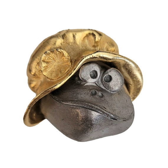 Ultra Craft  Vintage Silver And  Gold Tone Frog's Face Wearing Hat Toad Pin, Signed