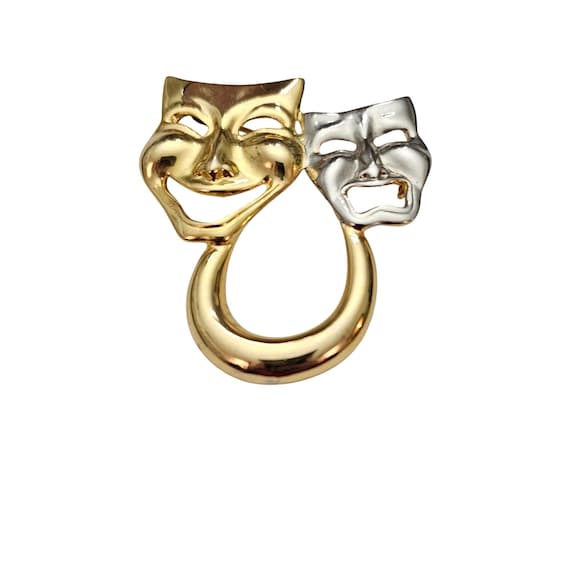 Lady Remington Tragic And Comedy Brooch Open Face Pin Signed, C701