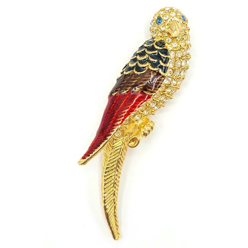 Giorgio Goldtone Red shops Enamel Clear Rhinestone Bird Brooch Signed