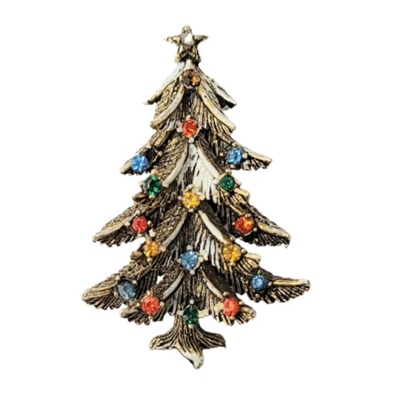 ART Gold Tone Rhinestone Christmas Tree Pin Brooc… - image 1