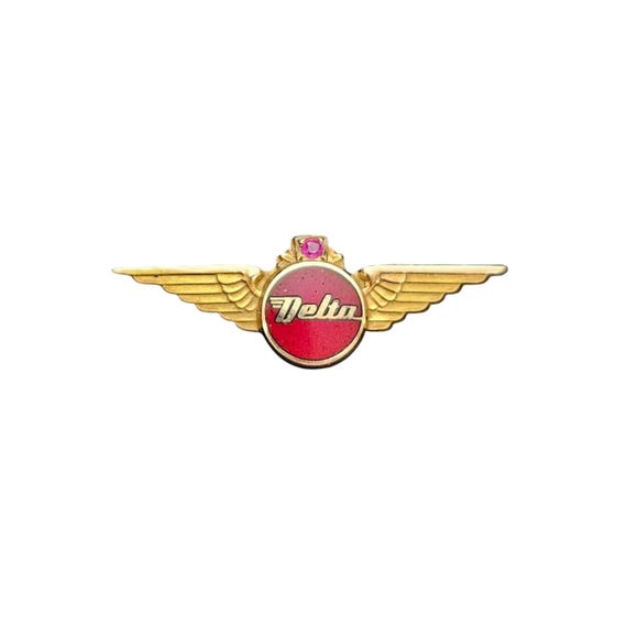 10K Gold Ruby Delta Airlines Wings Pin