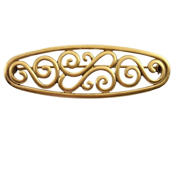 Yves Saint Laurent Goldtone Oval Open Scroll Brooch Bar, Signed