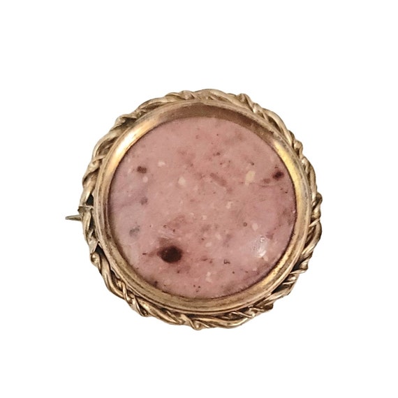 Gold Plated Rope Edge Pink Stone Victorian C Clasp Pin Brooch