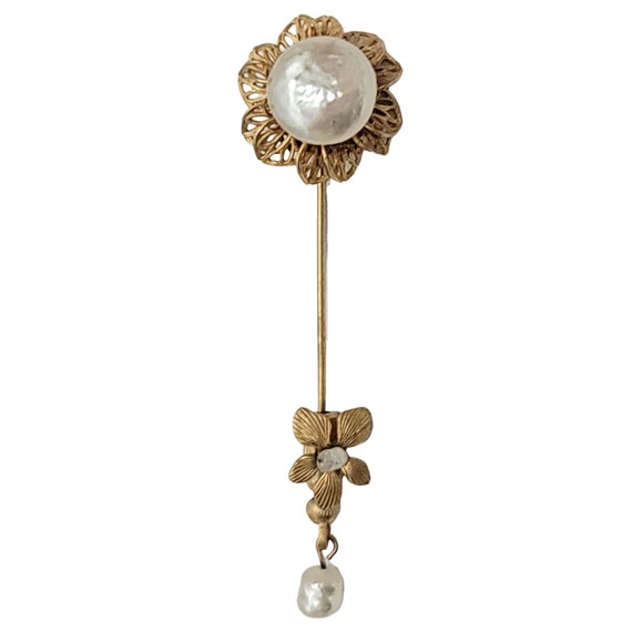 Miriam Haskell Gold-Tone Pearl Flower Stick Pin Brooch