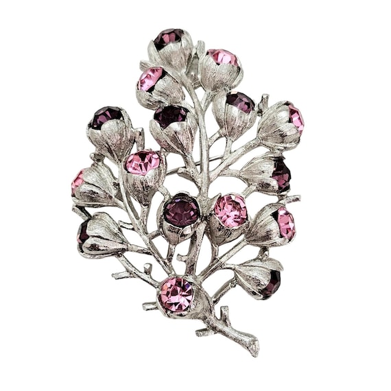 Sarah Coventry Pink Purple Rhinestone Wisteria Brooch, Signed L415