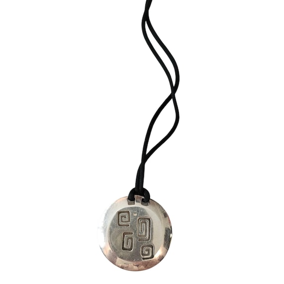 Designer Style Sterling Silver Round Pendant Necklace, G Cut Out, Black Cord C101