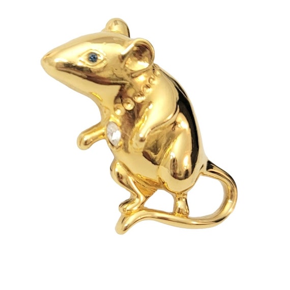 Carolee Gold Tone Rhinestone Figural Mouse Brooch… - image 1