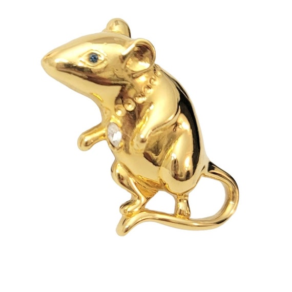 Carolee Gold Tone Rhinestone Figural Mouse Brooch Pin, Signed M64