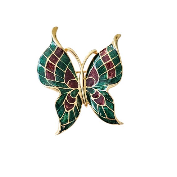 Trifari TM Green Purple Enamel Butterfly Brooch Signed, J116