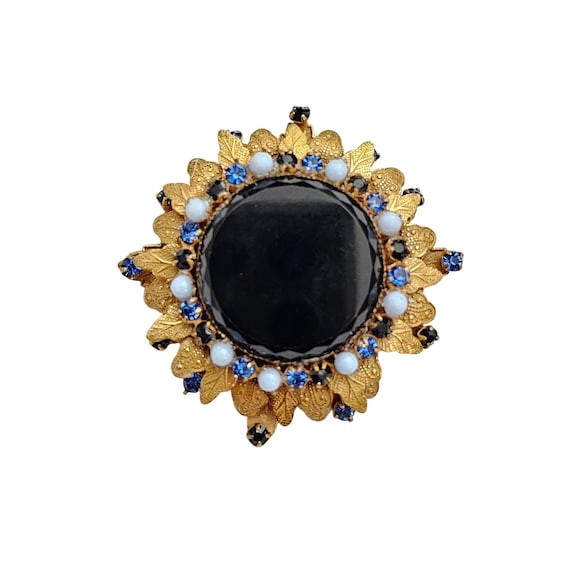 Original By Robert Rhinestone Brooch Laurel Leaf Layer Cluster Pin Pendant C972