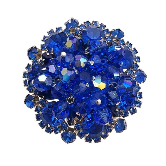 Juliana Blue Beaded Rhinestone Brooch Flower Cluster Pin