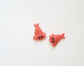 Lobster Clay Earring, Polymer Clay Sea Creature, Animal Gift Idea, Marine Ocean, Fish Shark Dolphine Crab Octopus, Sailing Studs, Bright